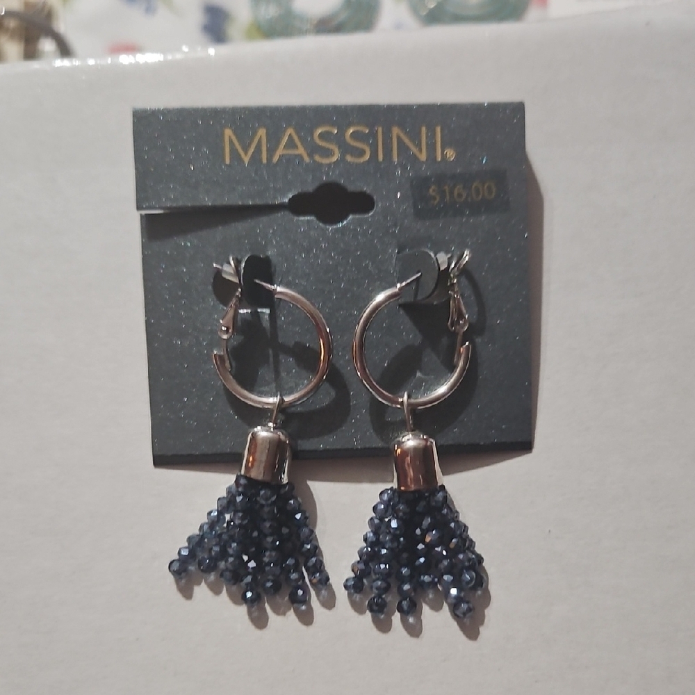 Massini Silver and Blue Tassel Earrings